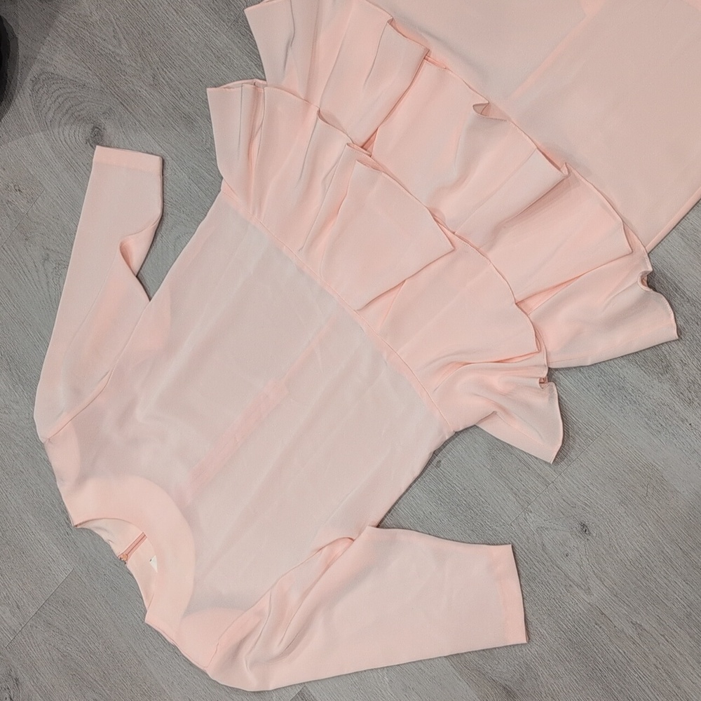 Lori Toronto Elegant Light Pink 3/4 Sleeve Tiered Midi Dress Size M - Picture 5 of 10